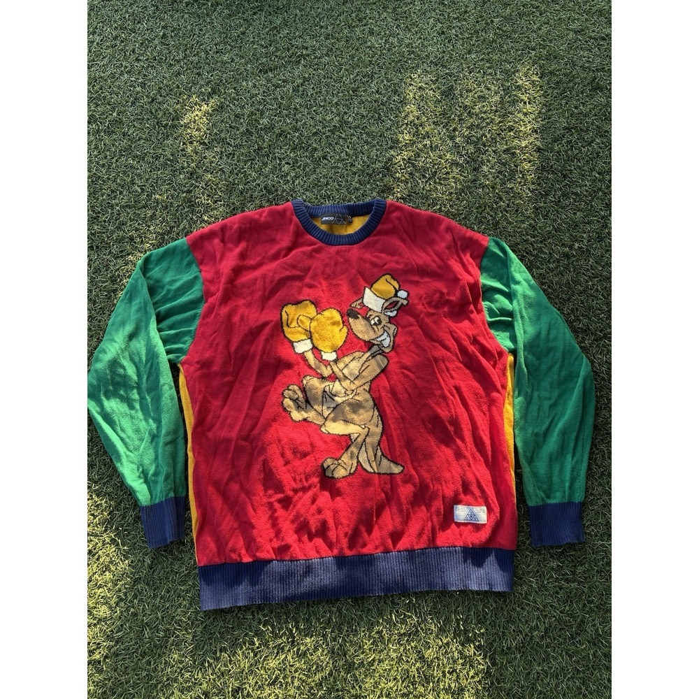 JNCO Jeans Boxing Kangaroo Colorblock Vintage‎ Style Knit Sweater Red Yellow S